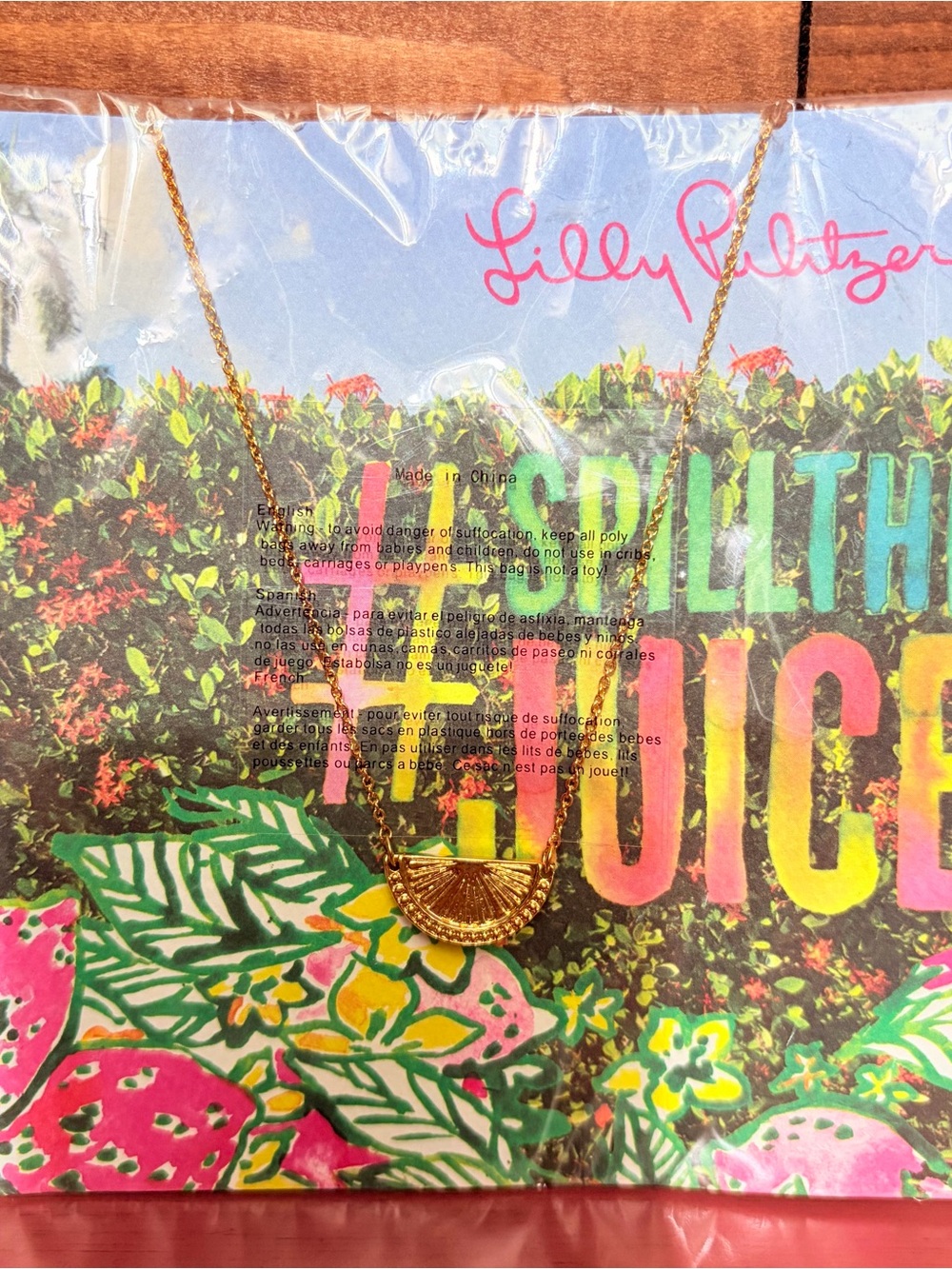 Lilly Pulitzer Gold Half-Moon Pendant Necklace on Chain